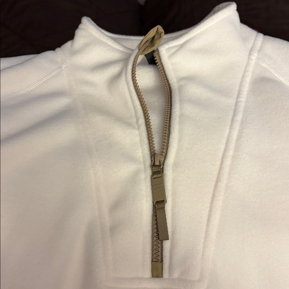 Fabletics White Quarter-Zip Pullover with Tan Acc… - image 3